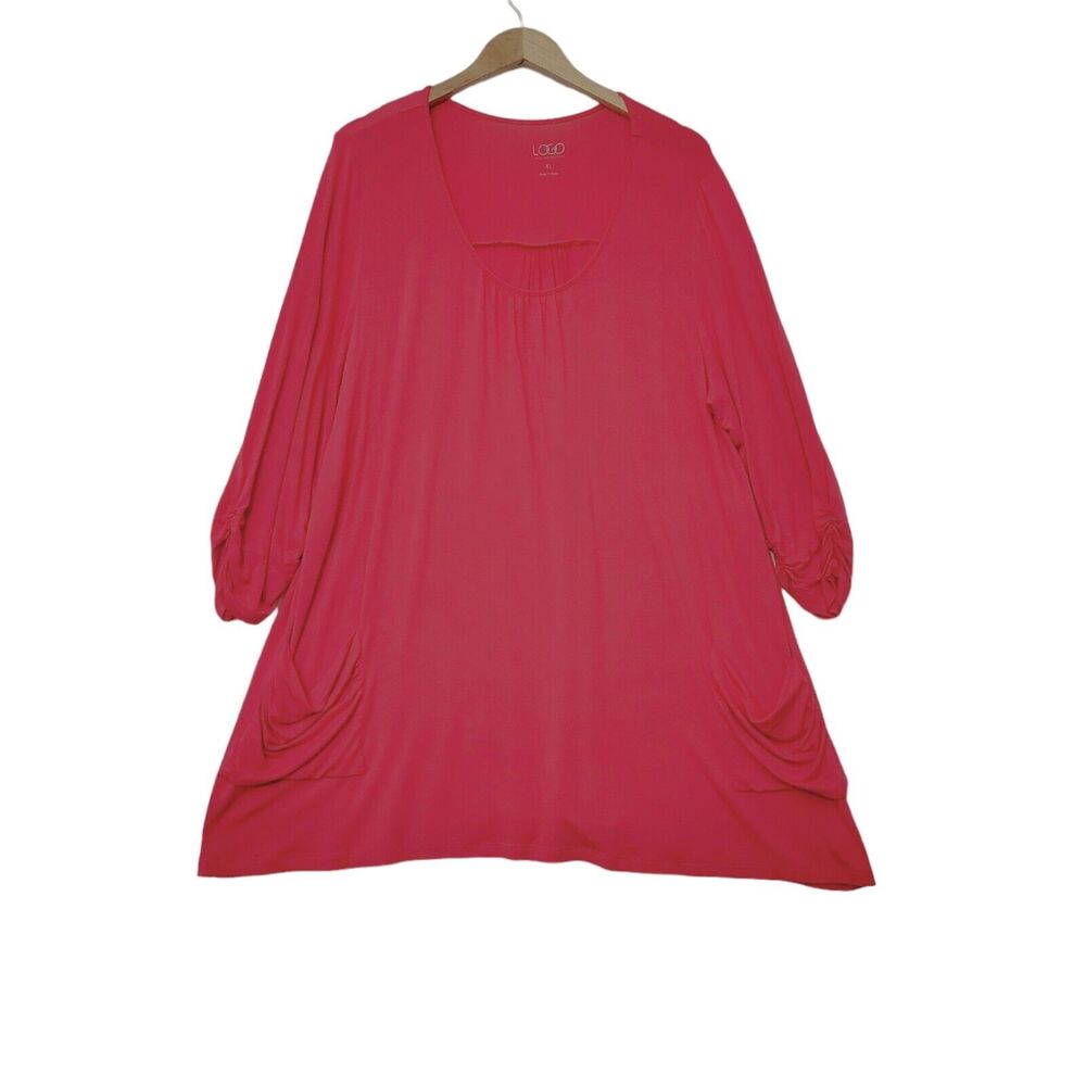 LOGO Lori Goldstein Tunic XL Pink Scoop Pockets‎ 3/4 Sleeve Womens Relaxed